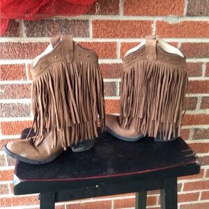 Old West Fringed Western Genuine Leather Boots Size 5 Ladies
